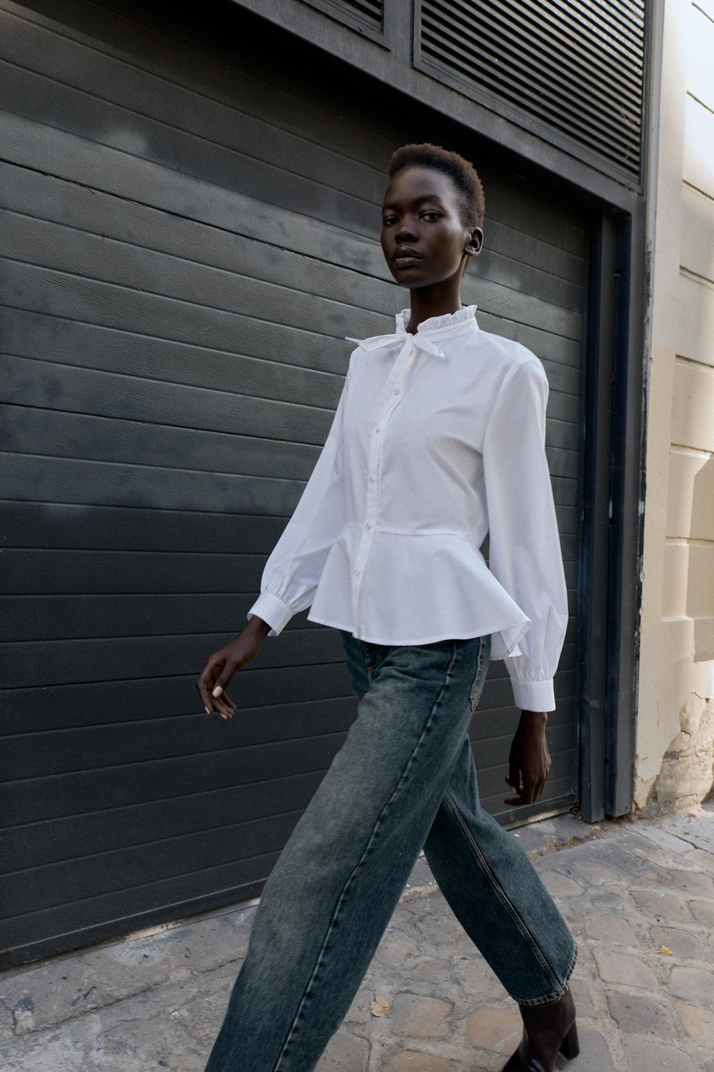 PEPLUM POPLIN SHIRT WITH BOW