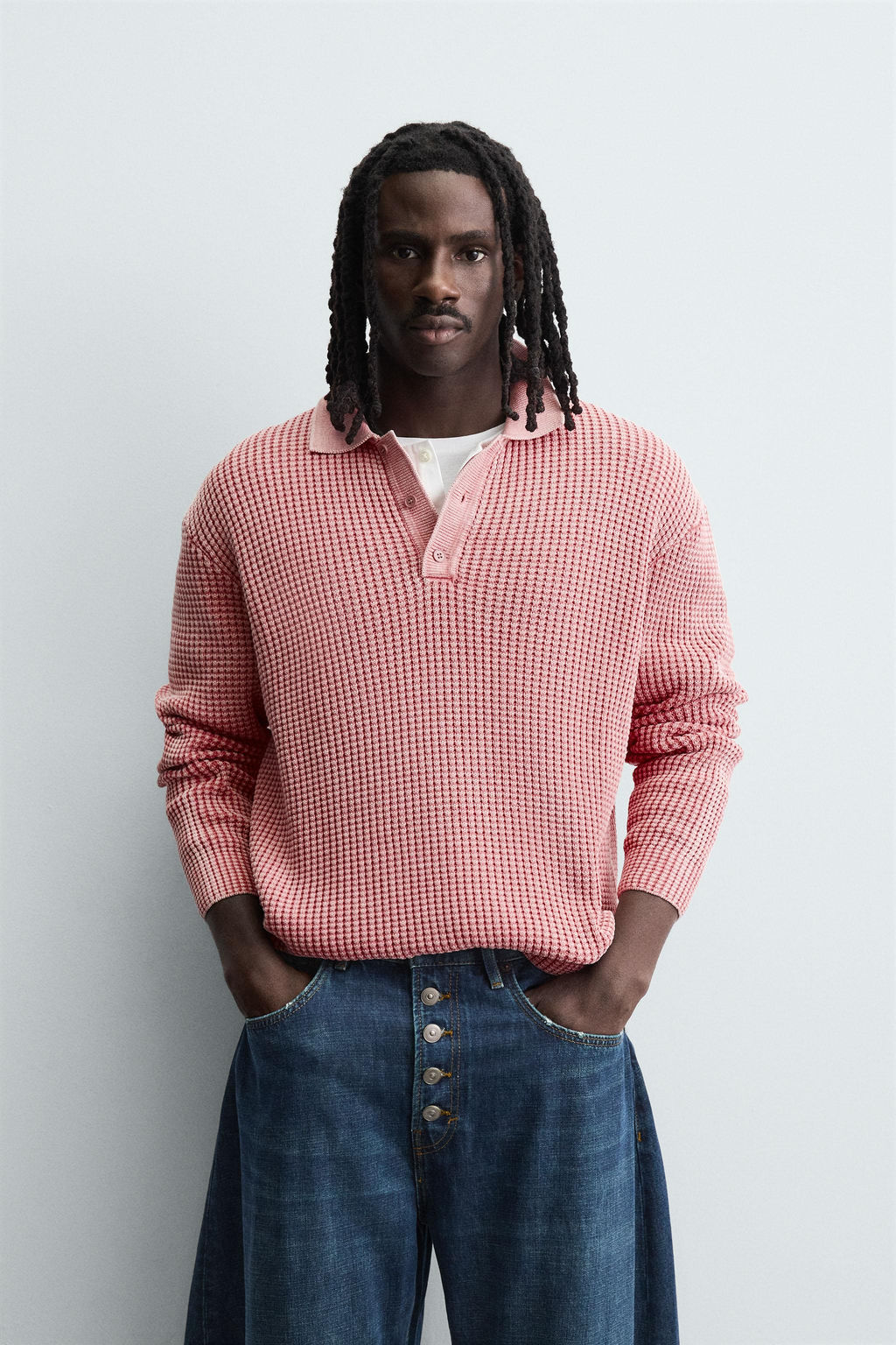 WASHED WAFFLE-KNIT POLO SHIRT - Zara фото 2