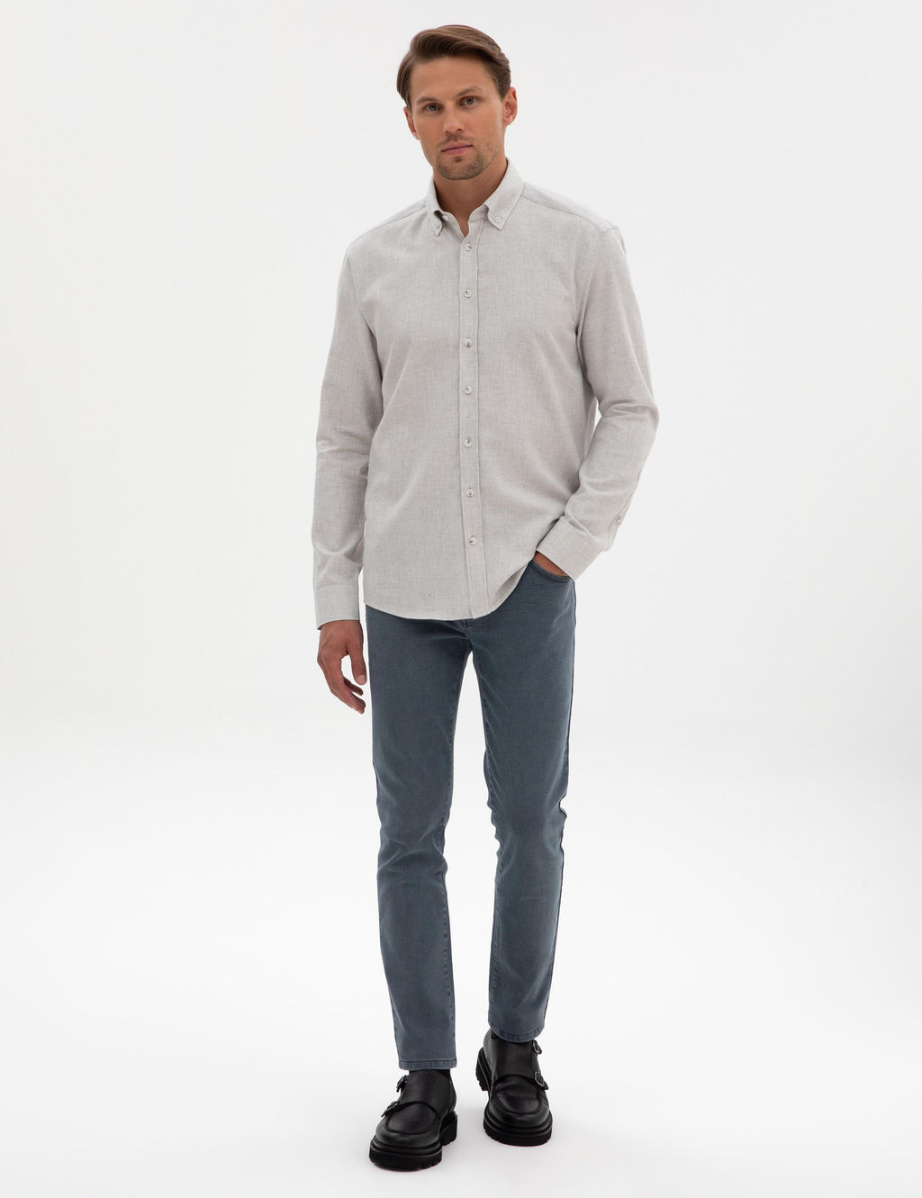 A__k Gri Regular Fit Uzun Kollu G_mlek - Pierre cardin фото 4