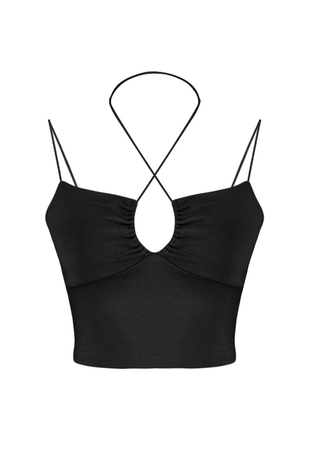 TRENDYOLMILLA Siyah Boyundan Baglamal? Spagetti Ask?l? Pamuklu Esnek Crop Orme Atlet TWOSS23AL00046 фото 13