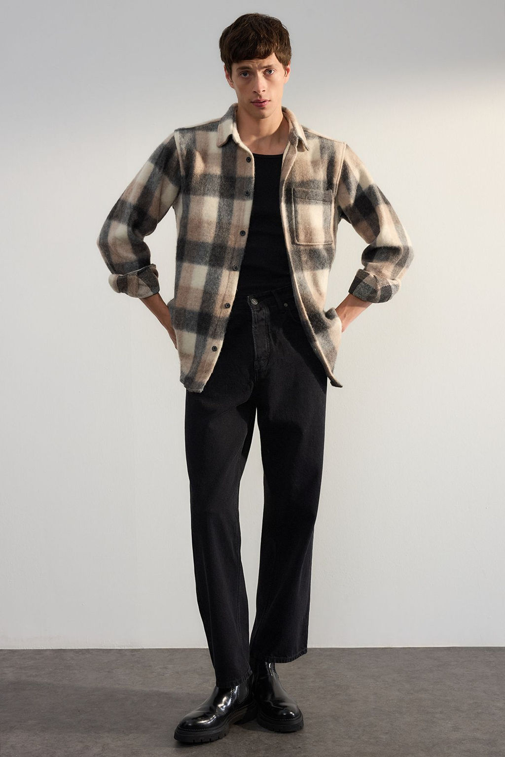 Bej Unisex Regular Fit K?sl?k Kareli Oduncu Gomlek Ceket TMNAW25GO00026 - Trendyolmilla фото 2