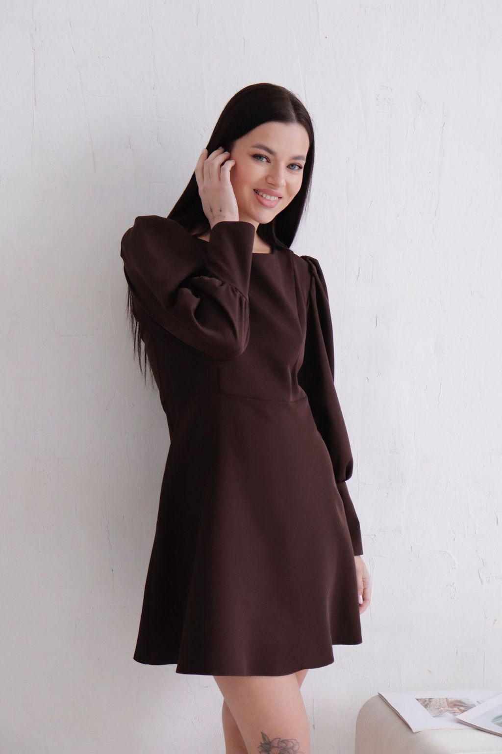 Платье с высокими манжетами тёмно-коричневое - Martichelli фото 5