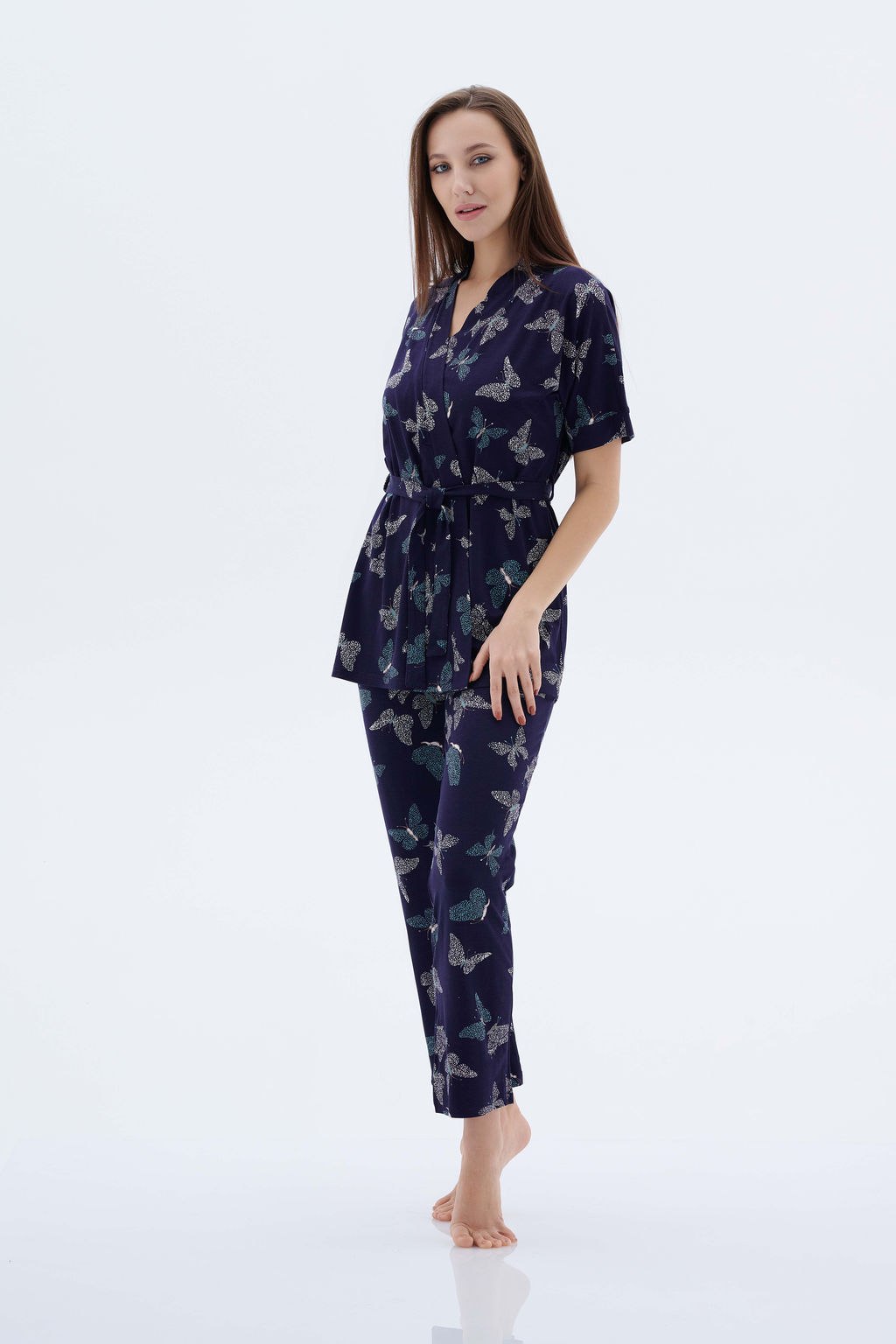 Пижама с халатом МИШЕЛЬ: брюки, топ, халат (тёмно синий №15) - Ивановская трикотажная компания фото 5