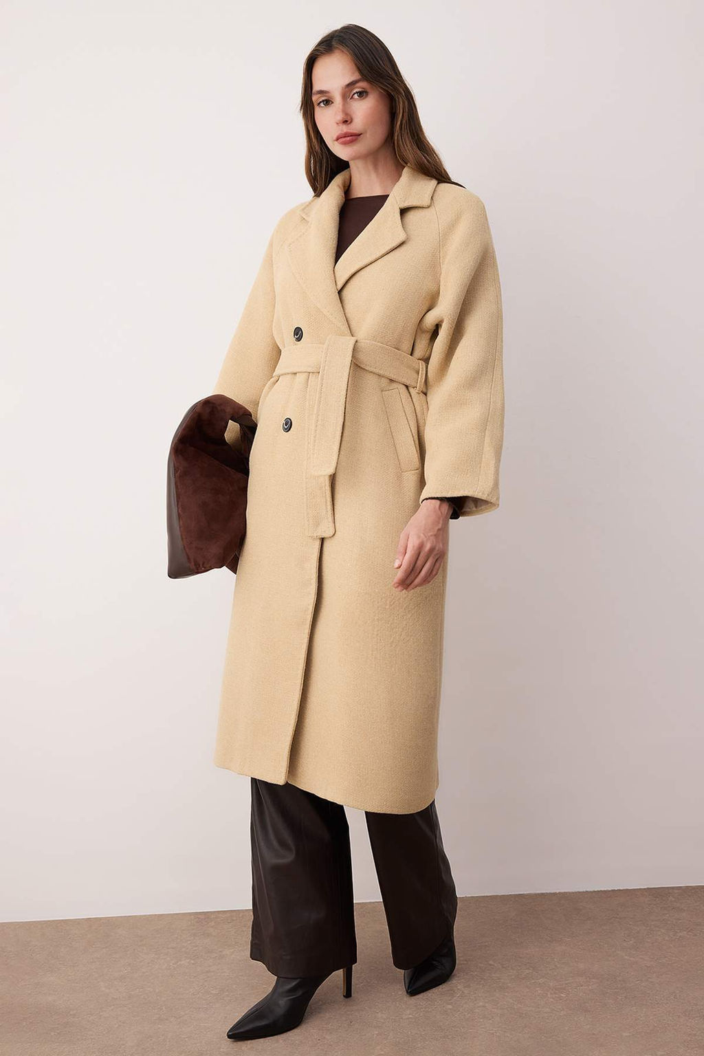 Vizon Aksesuar Detayl? Kruvaze Oversize Uzun Kase Kaban TWOAW26KB00028 - Trendyolmilla фото 2