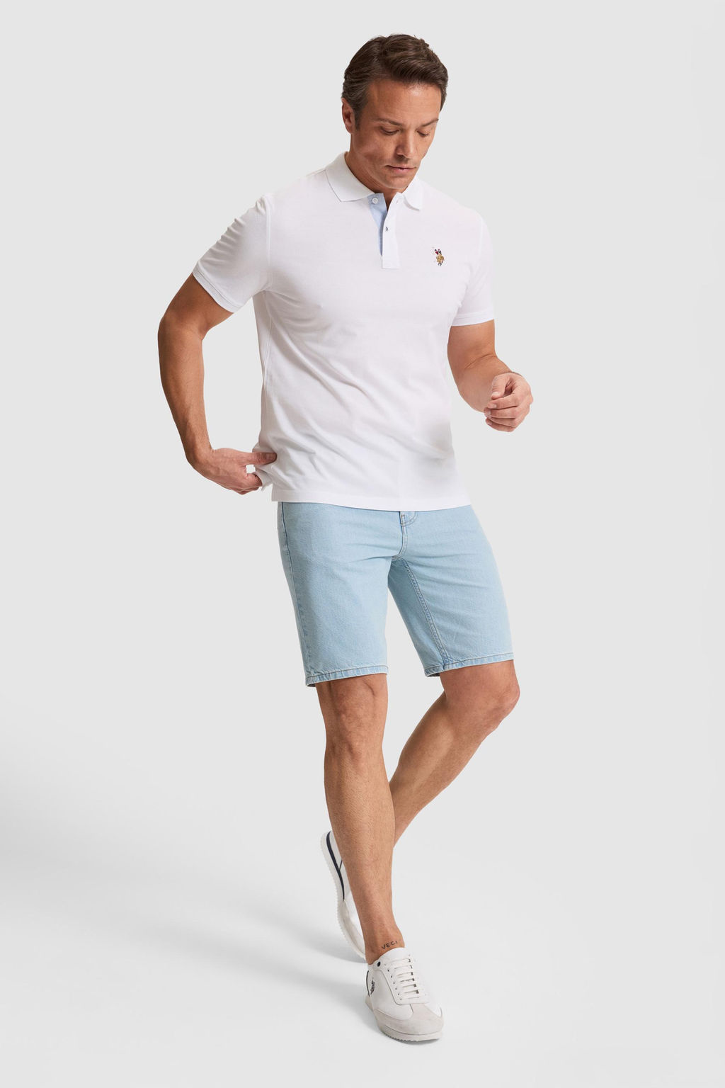 Erkek Beyaz Regular Fit Polo Yaka Basic Ti__rt