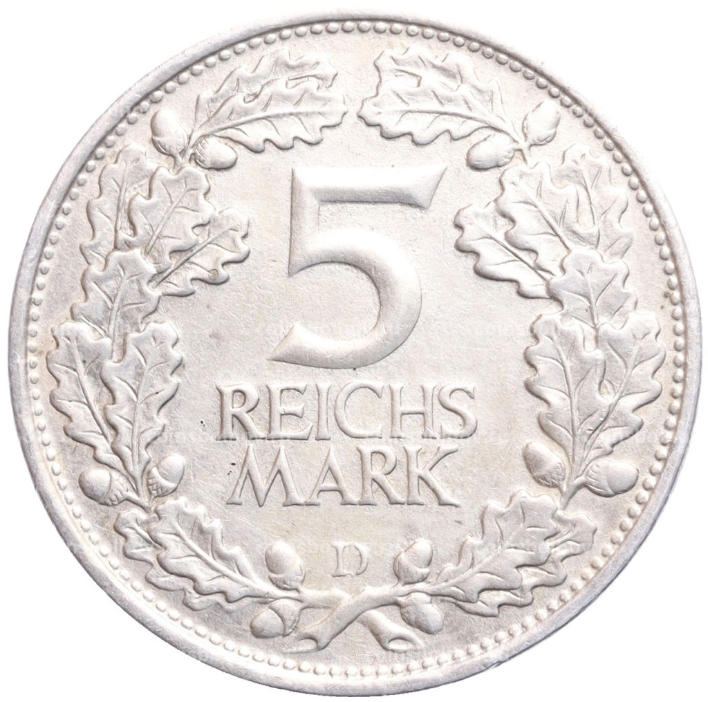 Монета 5 рейхсмарок 1925 года D Германия Тысячелетие Рейнской области (Рейнланда)
