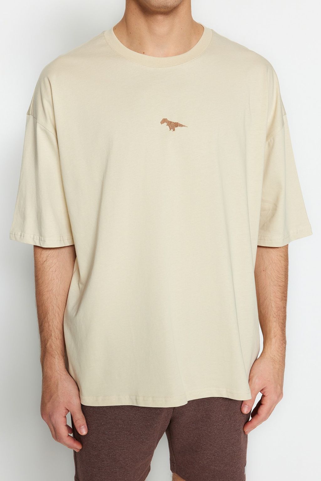 Tas Oversize/Genis Kesim Bisiklet Yaka K?sa Kol Dinozor Islemeli T-Shirt TMNSS23TS00243