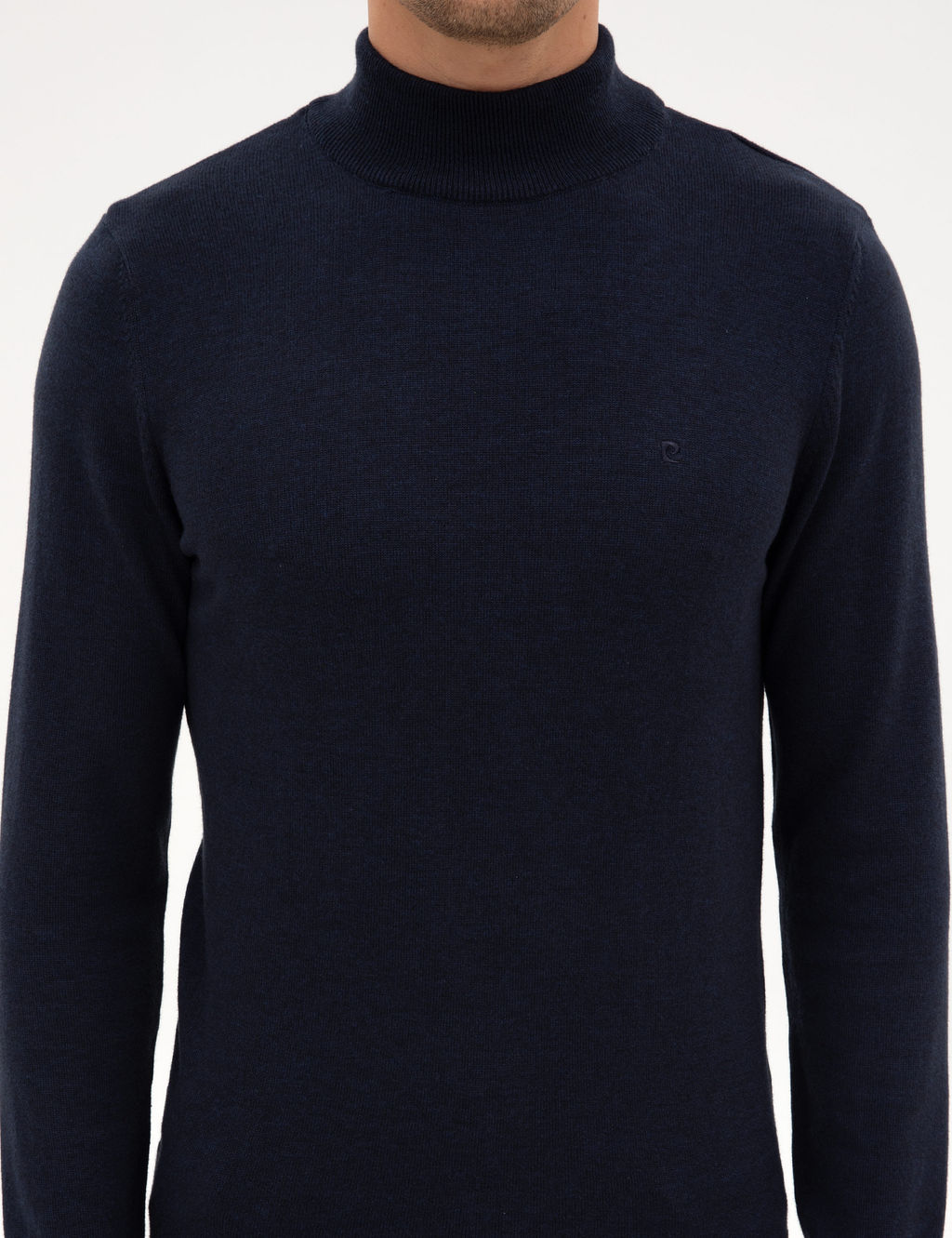 Lacivert Melanj Slim Fit Yar_m Bal_k__ Yaka Basic Triko Kazak