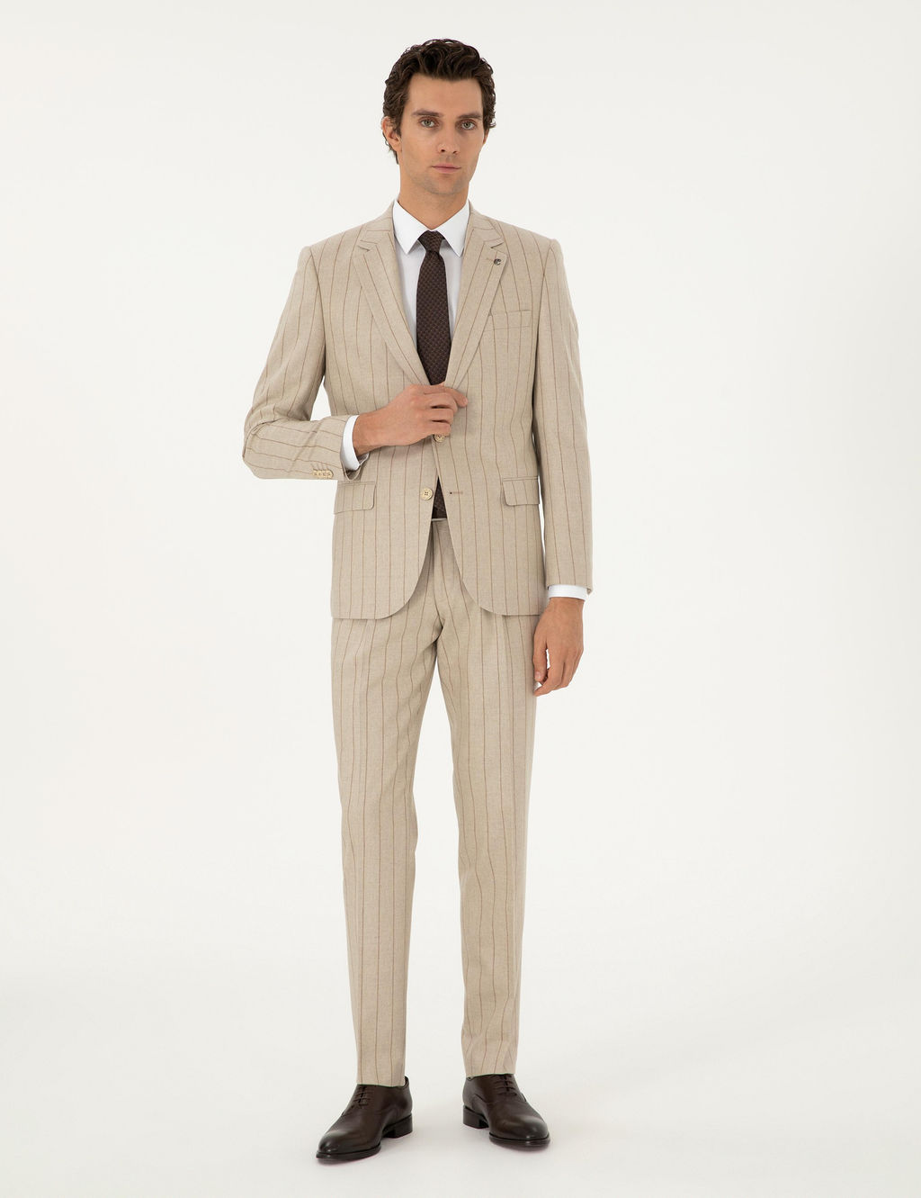 Бежевый зауженный костюм - Cacharel фото 4