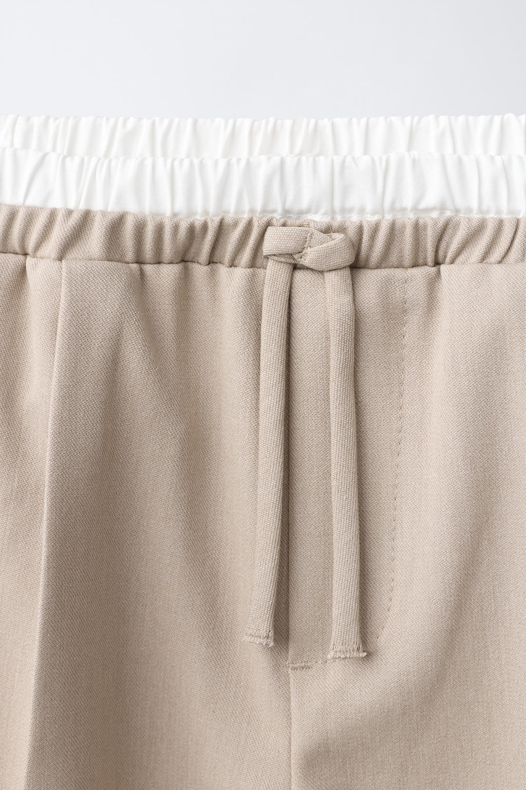 PANTAL?N WIDE LEG CINTURILLA DOBLE / Beige claro - Zara фото 3