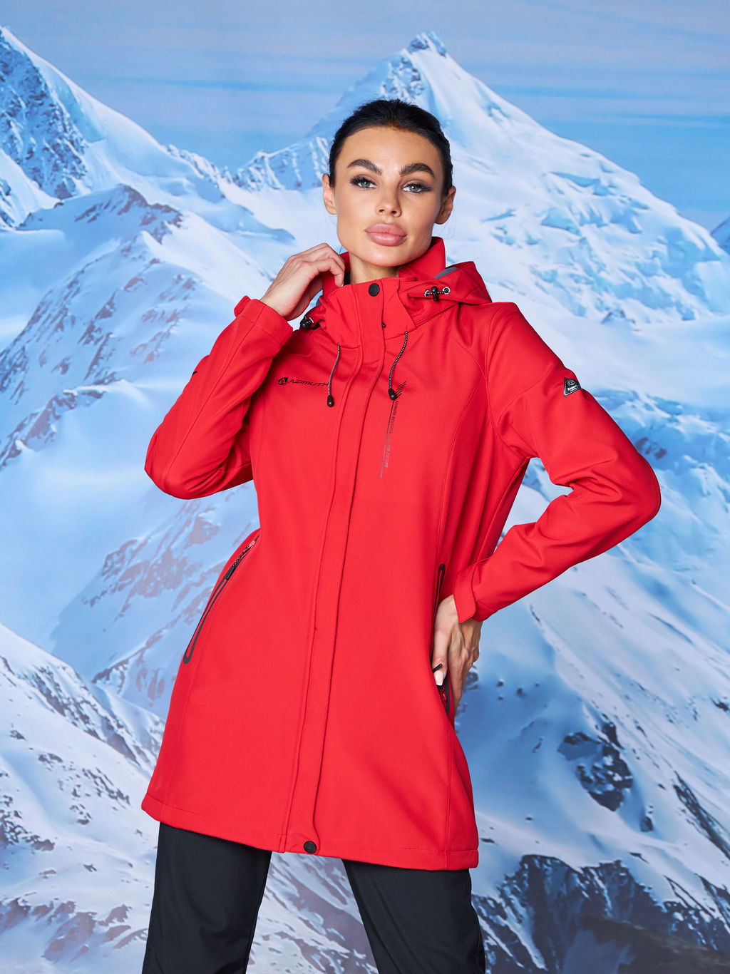 Женская парка виндстопер софтшелл на флисе Azimuth Стихия Неба 124/22956_703 Красный  фото 24
