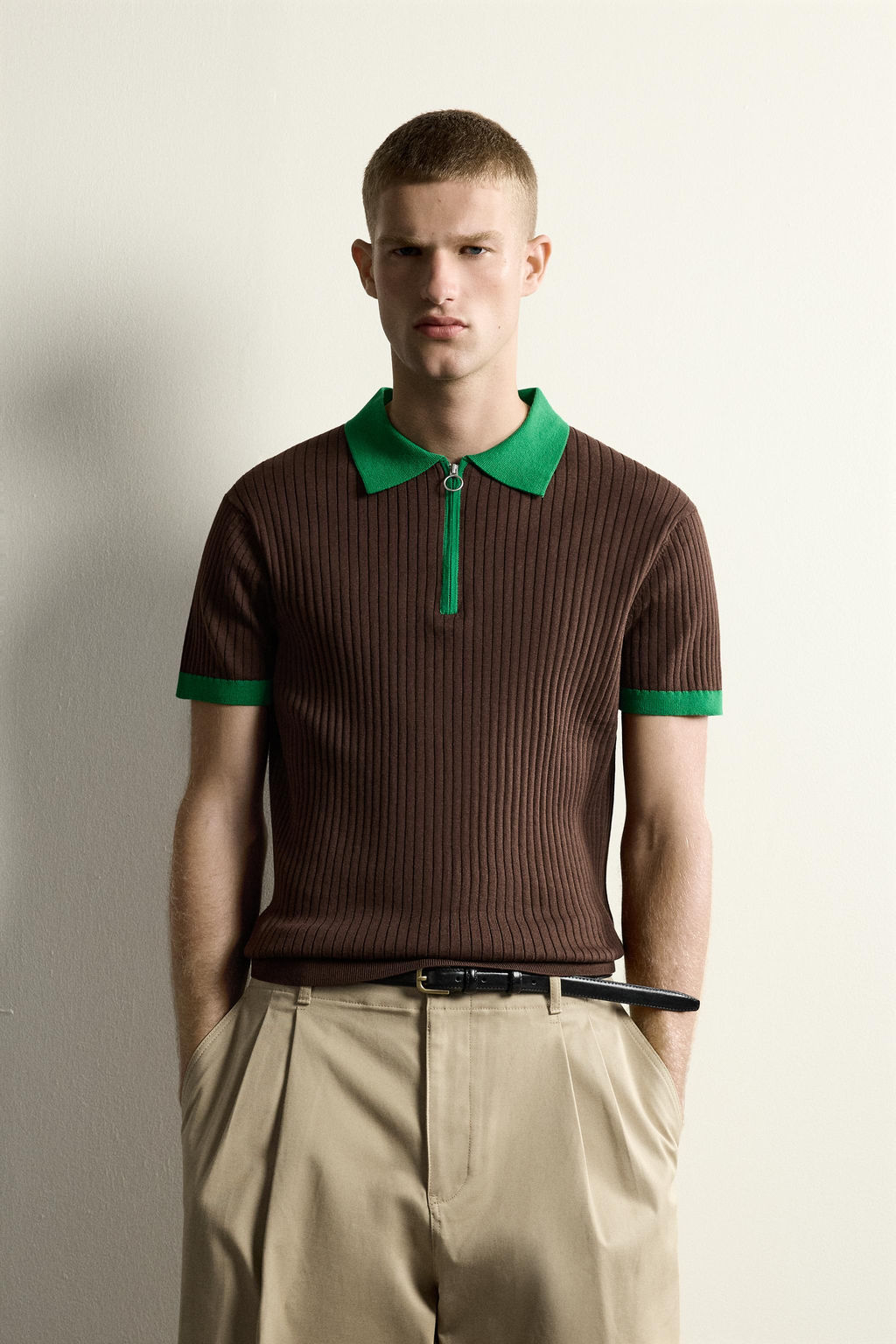 POLO PUNTO COLOR BLOCK CREMALLERA / Marr?n - Zara фото 2