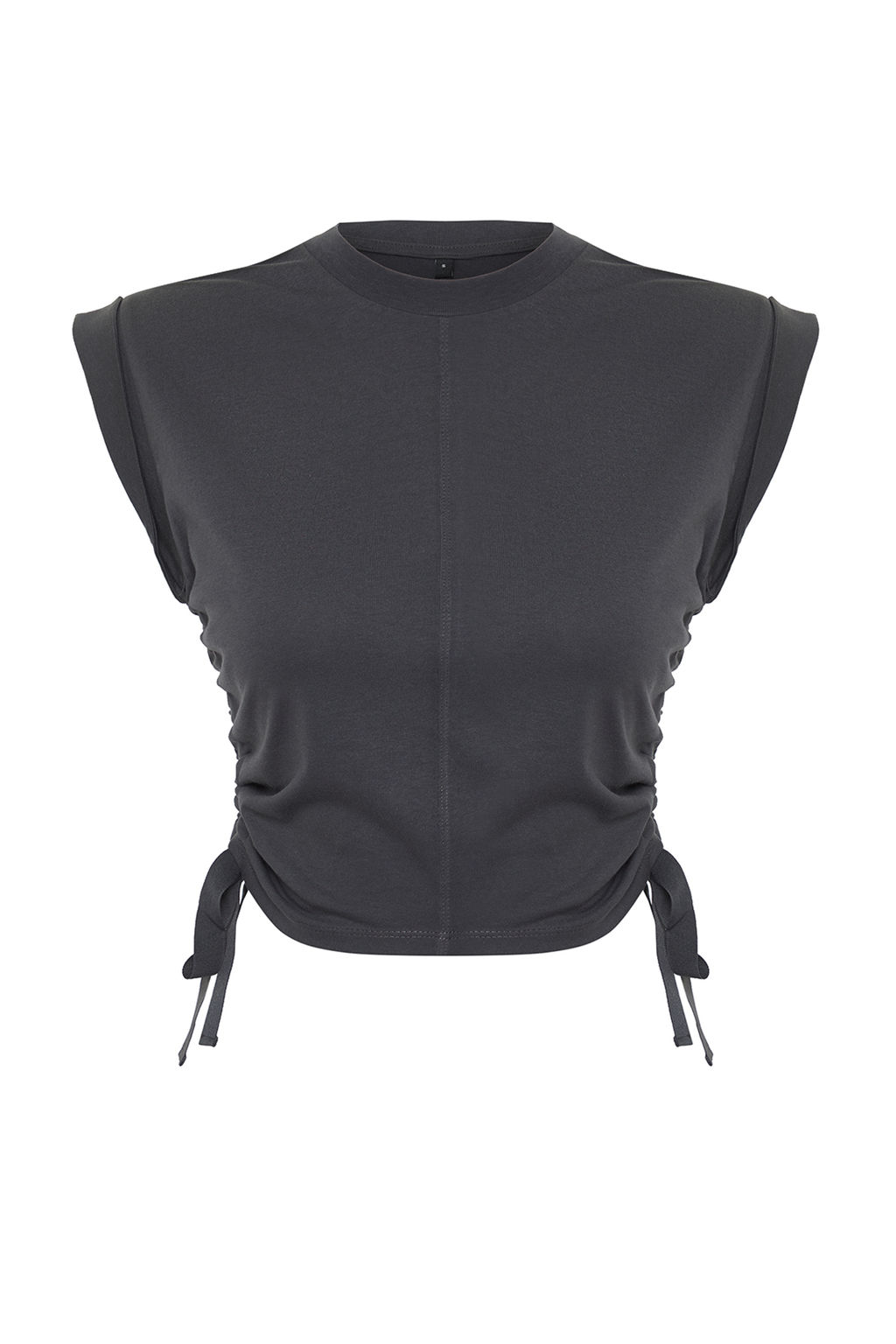 TRENDYOLMILLA Antrasit %100 Pamuk Buzgu Detayl? Crop Yarasa Kol Orme T-Shirt TWOSS24TS00026  фото 15