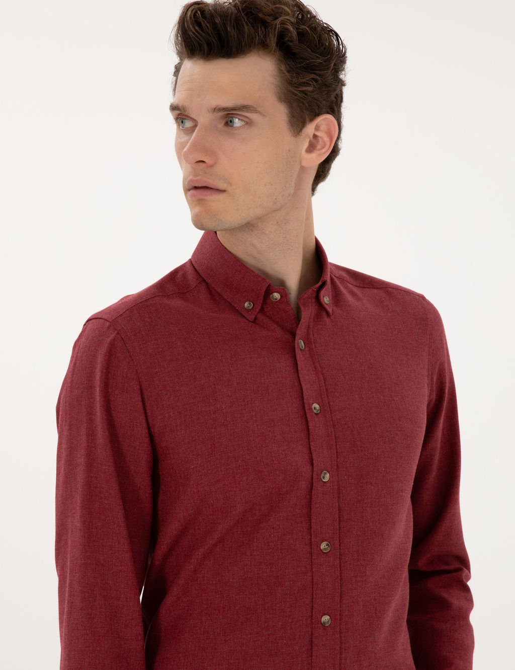 Bordo Flanel Dokulu Slim Fit Uzun Kollu G_mlek