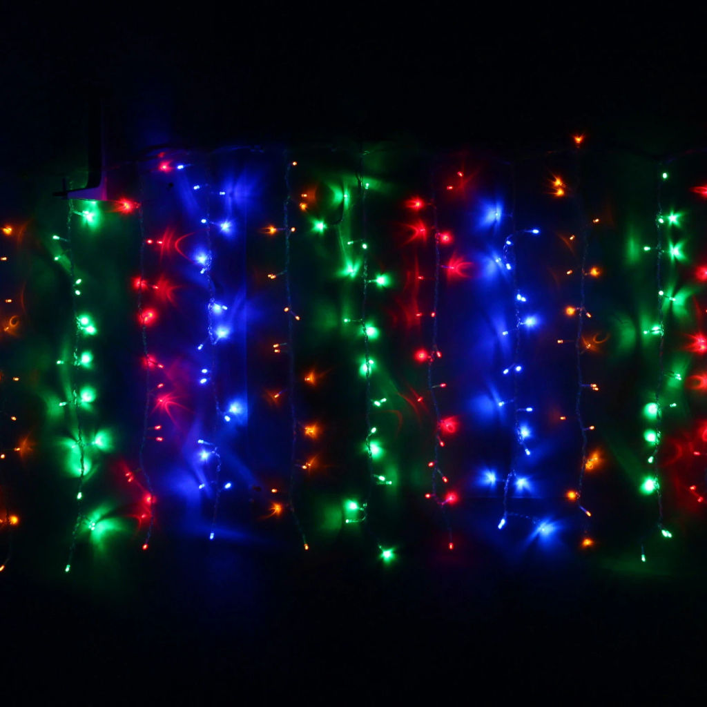 Гирлянда для улицы ЗАНАВЕС ш2* в1,5 м 320 ламп LED, прозрач.пров, 8 реж.,IP-54, Мультицвет (возможность соединения)