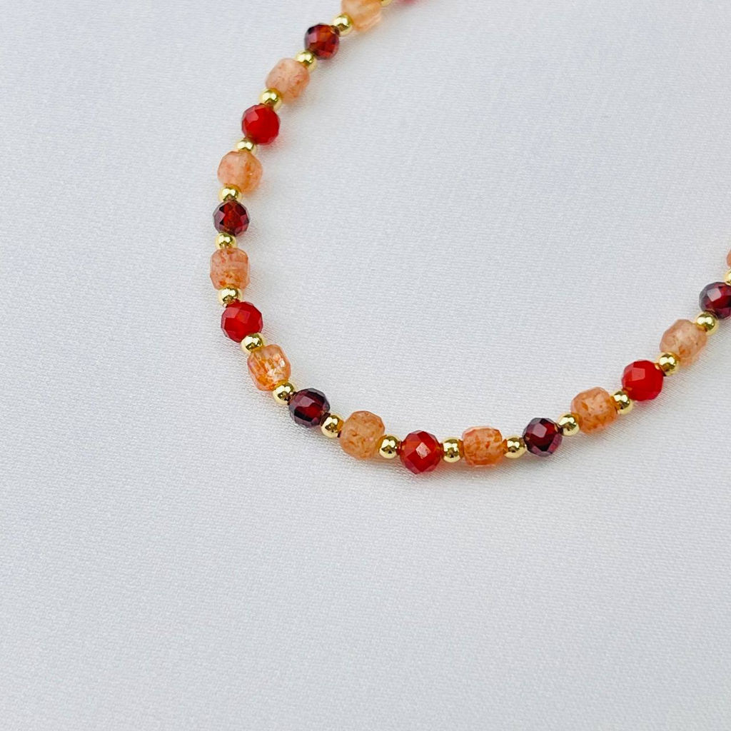 Браслет "Стихия Огонь" из Сердолика, Солнечного камня и Граната 18 см +