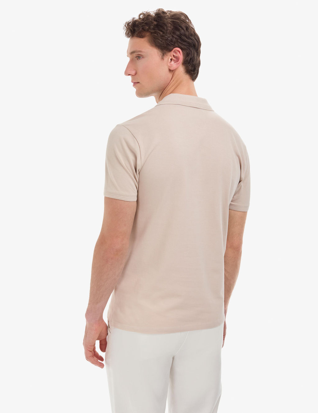 Koyu Bej Slim Fit %100 Pamuk D__meli Polo Yaka Basic Ti__rt