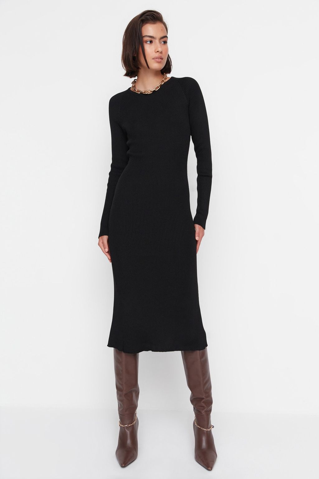 TRENDYOLMILLA Lacivert Midi Triko Basic Elbise TWOAW23EL00023