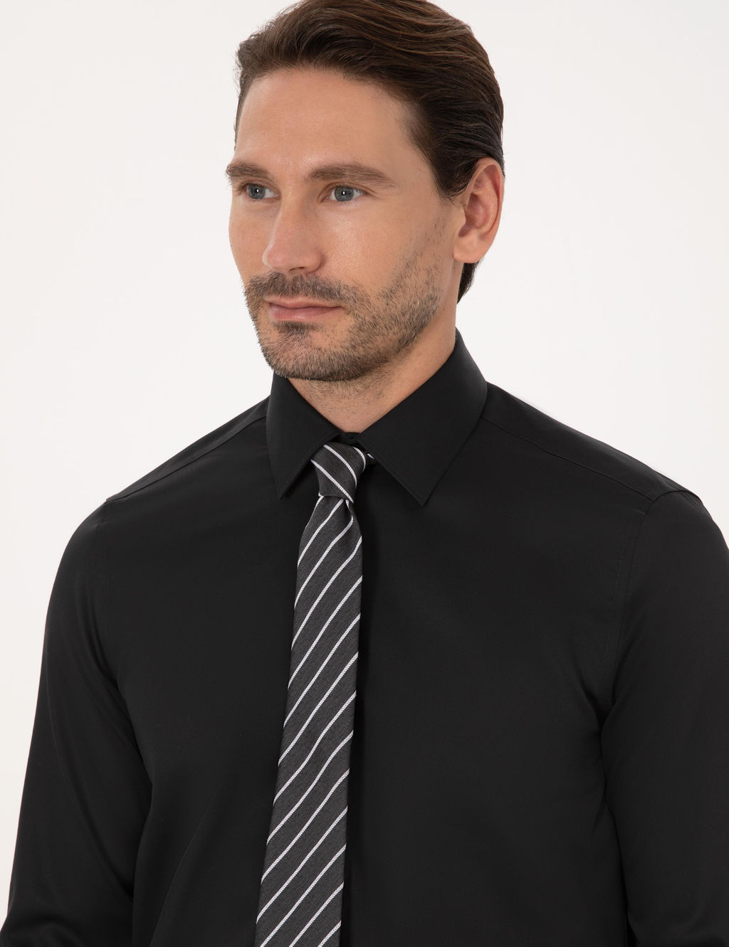 Siyah Slim Fit %100 Pamuk Non Iron Kolay _t_lenebilir Klasik G_mlek - Cacharel фото 2