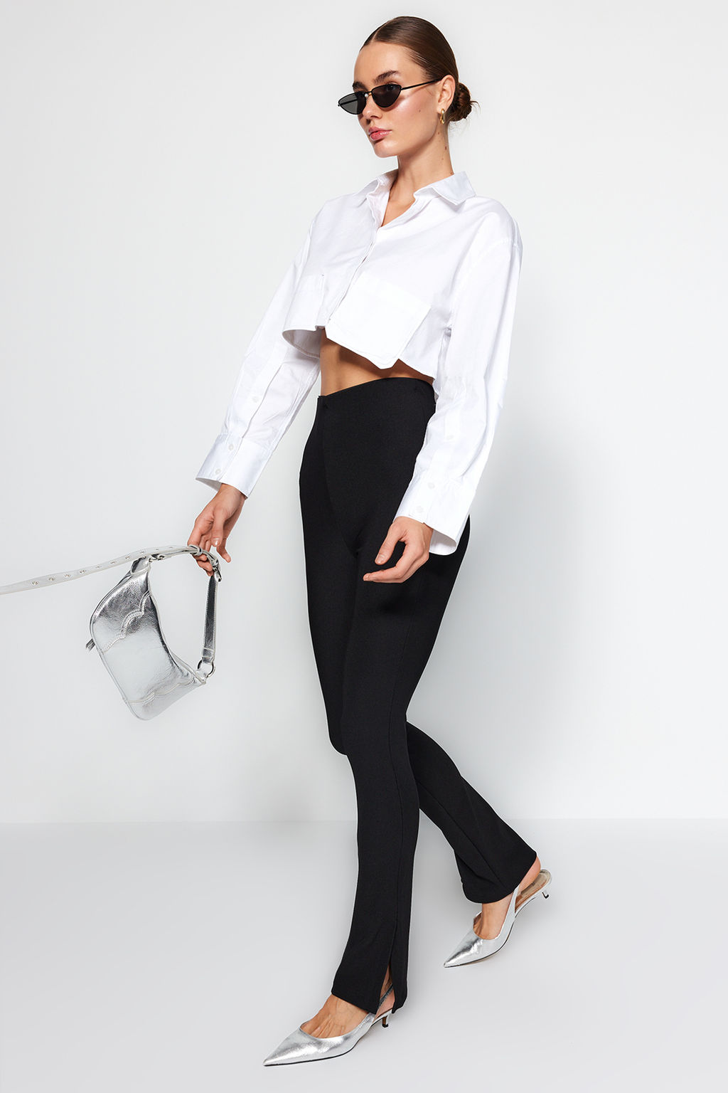 Siyah Pacas? Yandan Y?rtmacl? Ottoman Yuksek Bel Orme Tayt TWOAW24TA00008 - Trendyolmilla фото 3