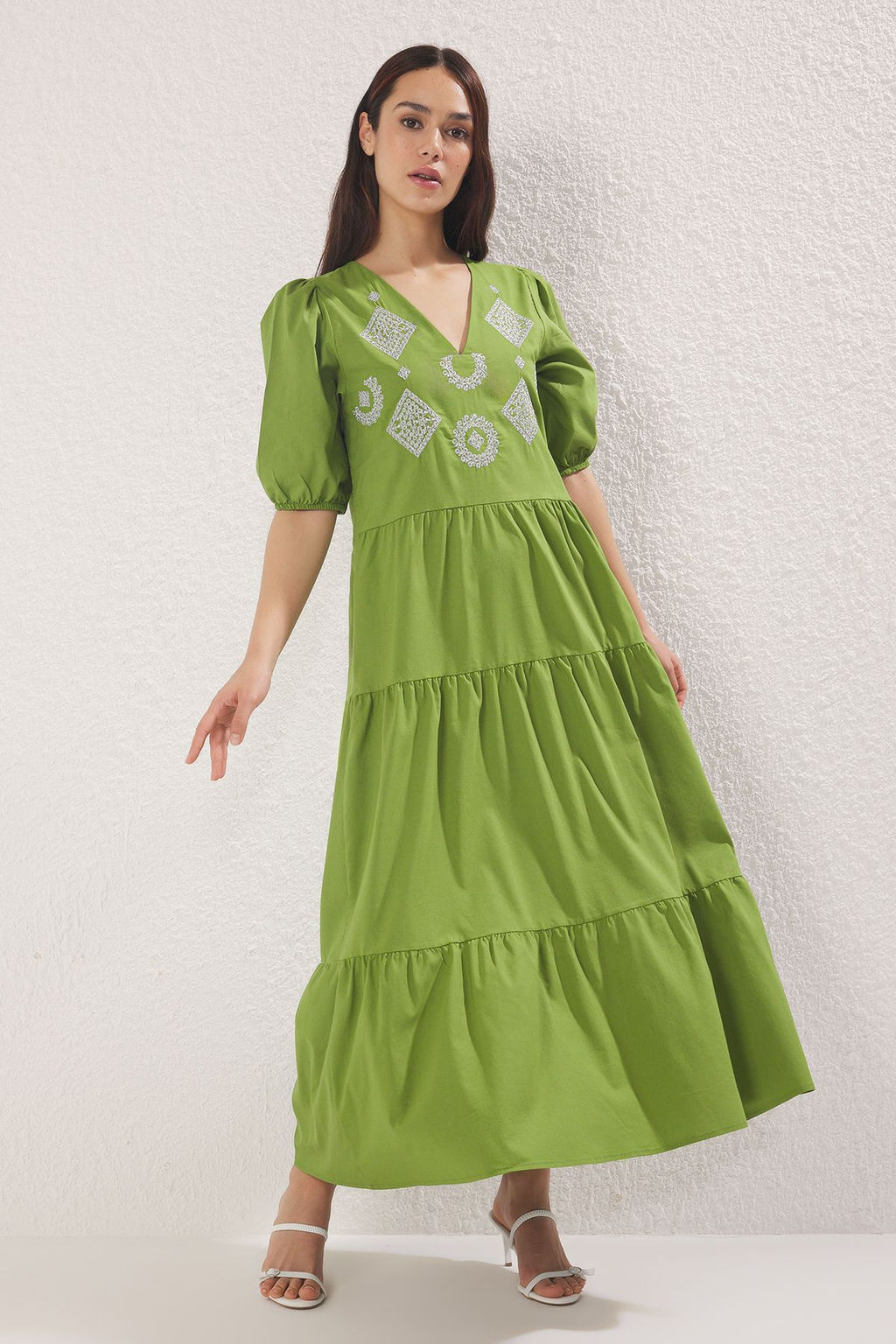 Lacivert Duz Kesim Nak?sl? Maxi Dokuma Elbise TWOSS25EL00058 - Trendyolmilla фото 6