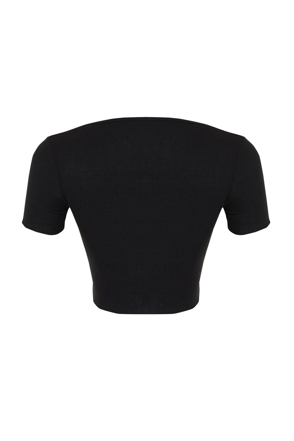 Siyah Havuz Yaka Baby Overlok Detayl? Crop Fitilli Esnek Orme Bluz TWOSS24BZ00197 - Trendyolmilla фото 8