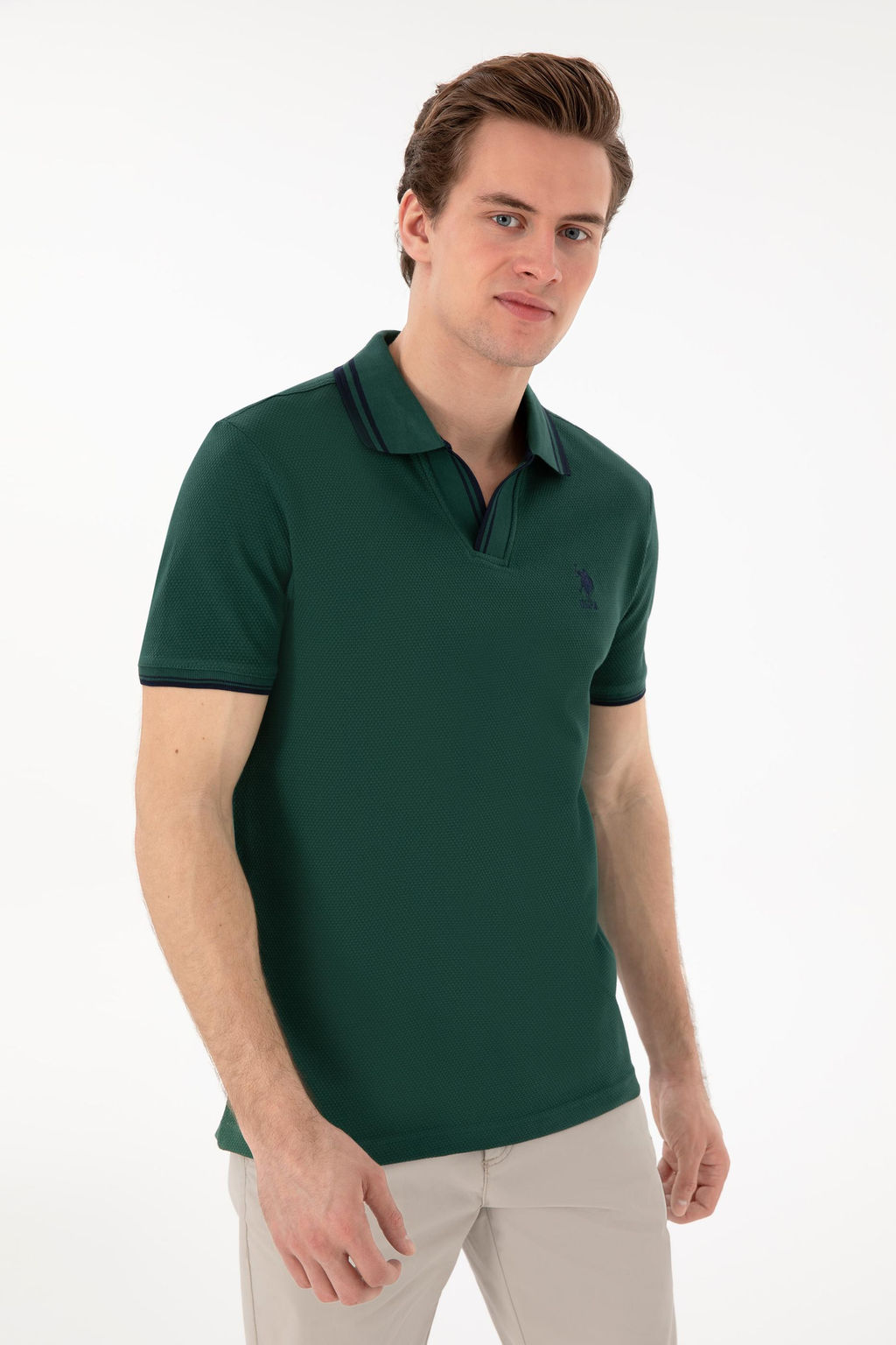 Erkek Slim Fit Polo Yaka Koyu Ye_il Ti__rt Sepette S_rpriz _ndirim - U.s. polo assn фото 3
