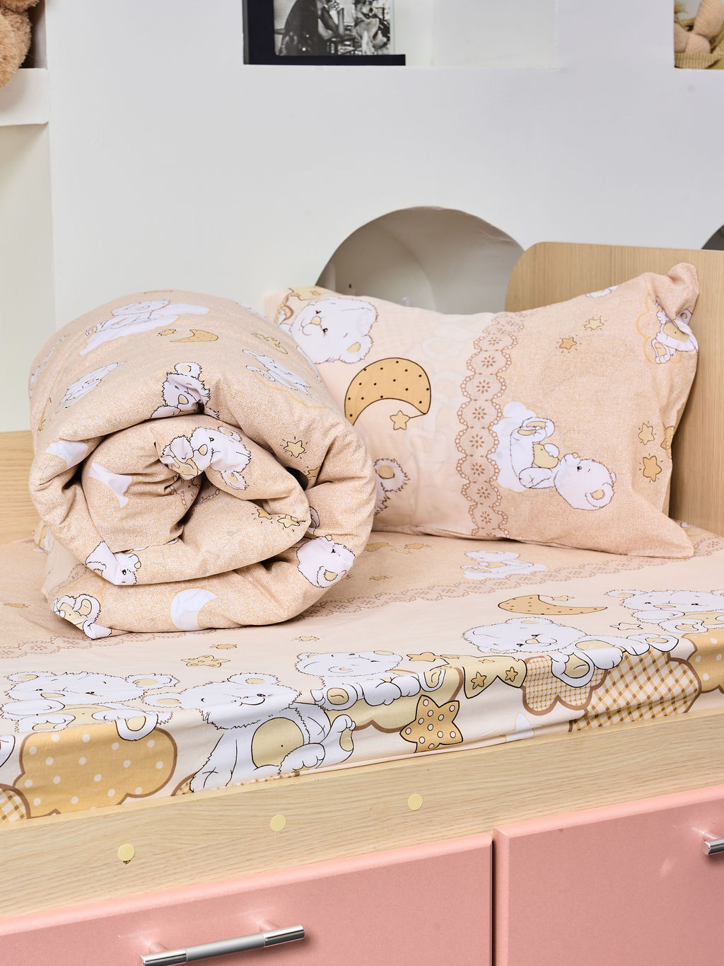 Постельное белье детское поплин с простыней на резинке - Медвежата Детский