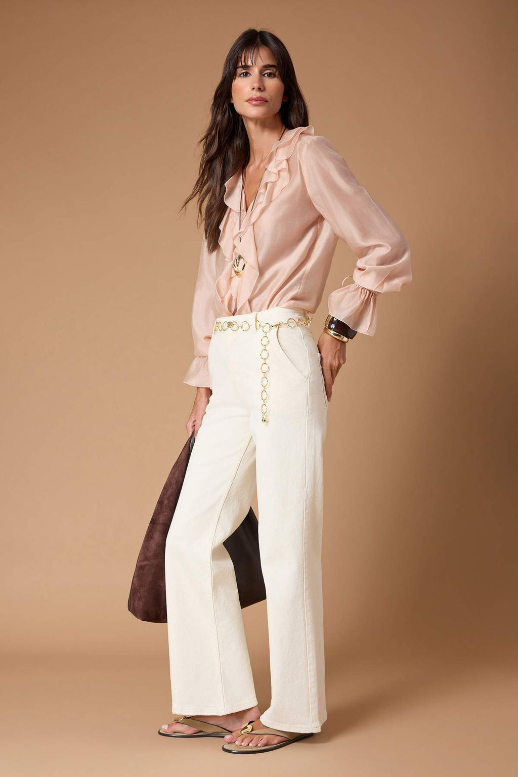 Ekru Zincir Kemer Detayl? Yuksek Bel Az Esnek Wide Leg Jeans TWOSS26JE00186 - Trendyolmilla фото 4