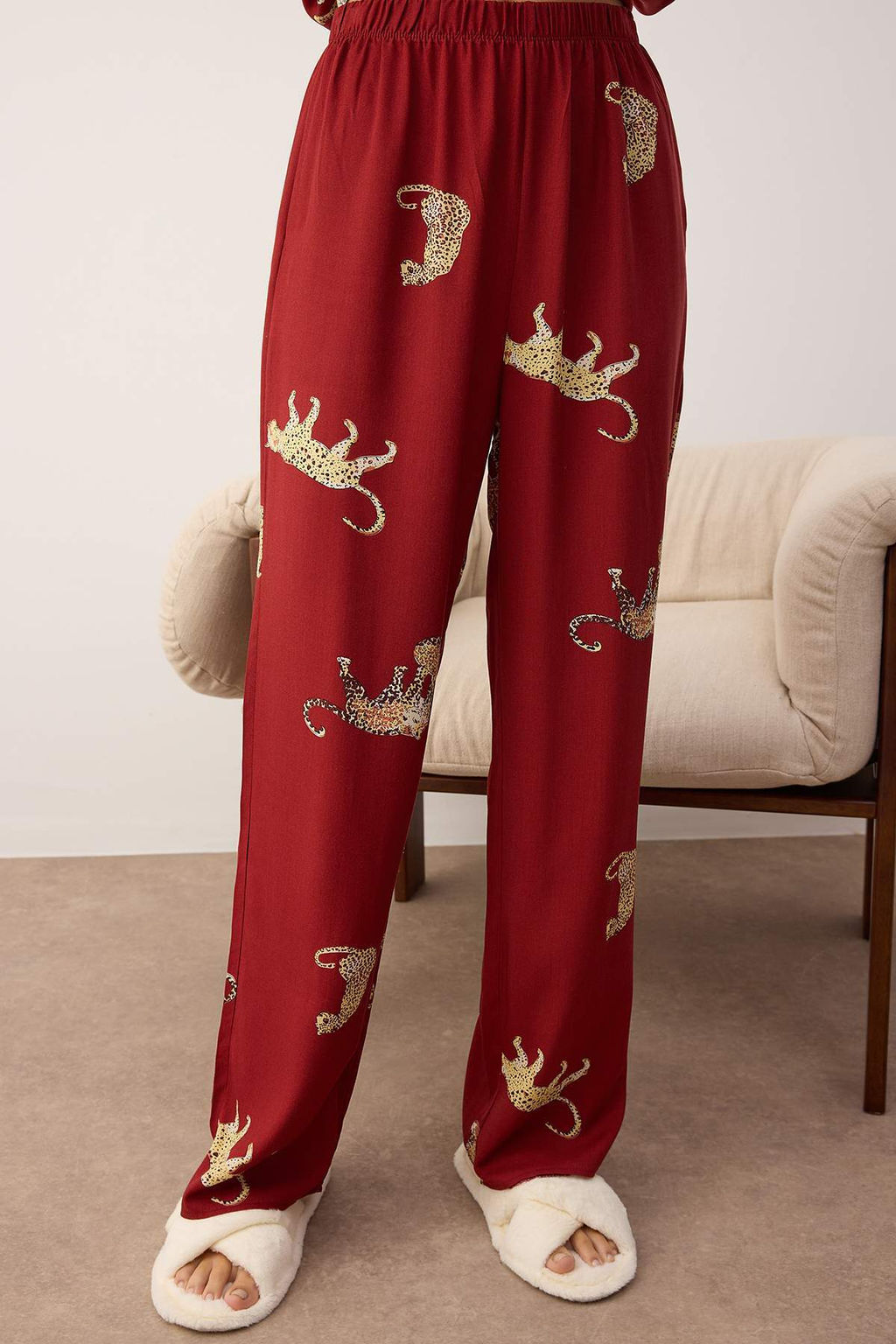 Trendyolmilla Lacivert Kaplan Desenli Viskon Dokuma Pijama Tak?m? THMAW25PT00036  фото 3