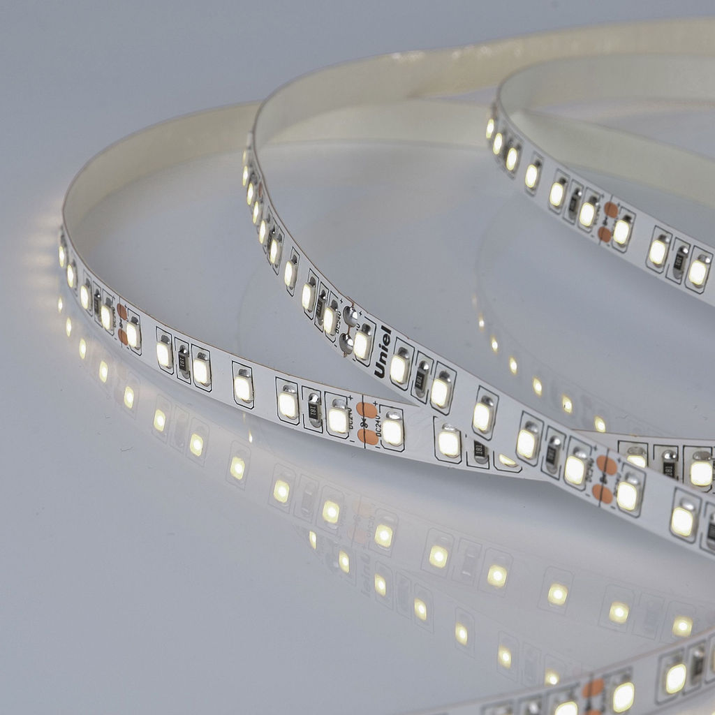 ULS-2835-120LED/m-8mm-IP20-DC24V-9,6W/m-5M-4000K Гибкая светодиодная лента на самоклеящейся основе. Катушка 5 м. в герметичной упаковке. Белый свет (4000K). ТМ Uniel.