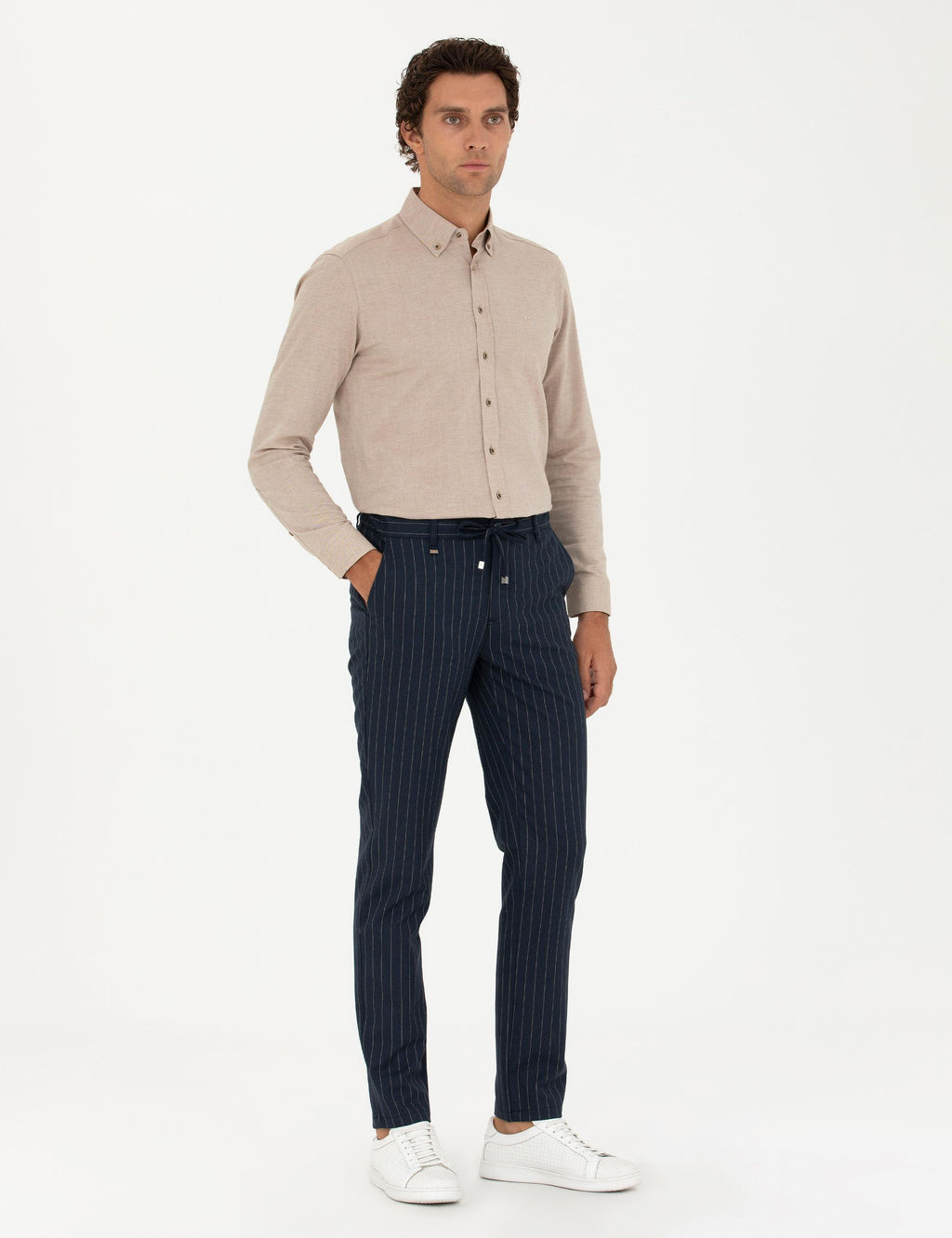 Темно-синие брюки узкого кроя из плотной ткани - Cacharel фото 3