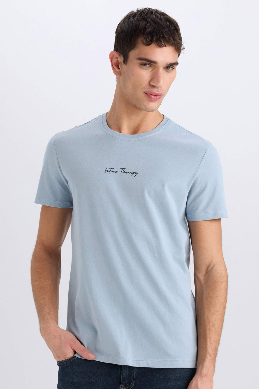 Slim Fit Dar Kesim Bisiklet Yaka Bask?l? K?sa Kollu Tisort - Defacto фото 4