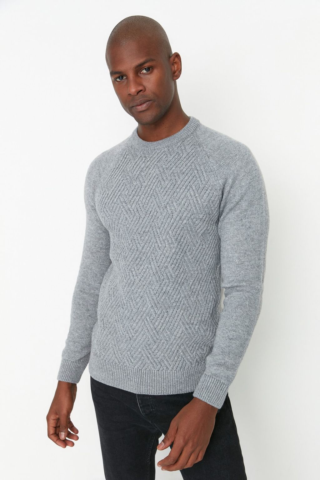 TRENDYOL MAN Gri Unisex Fit Yunlu Bisiklet Yaka Reglan Kol Dokulu Yun Kar?s?ml? Triko Kazak TMNAW22KZ0290 - Trendyolmilla фото 27