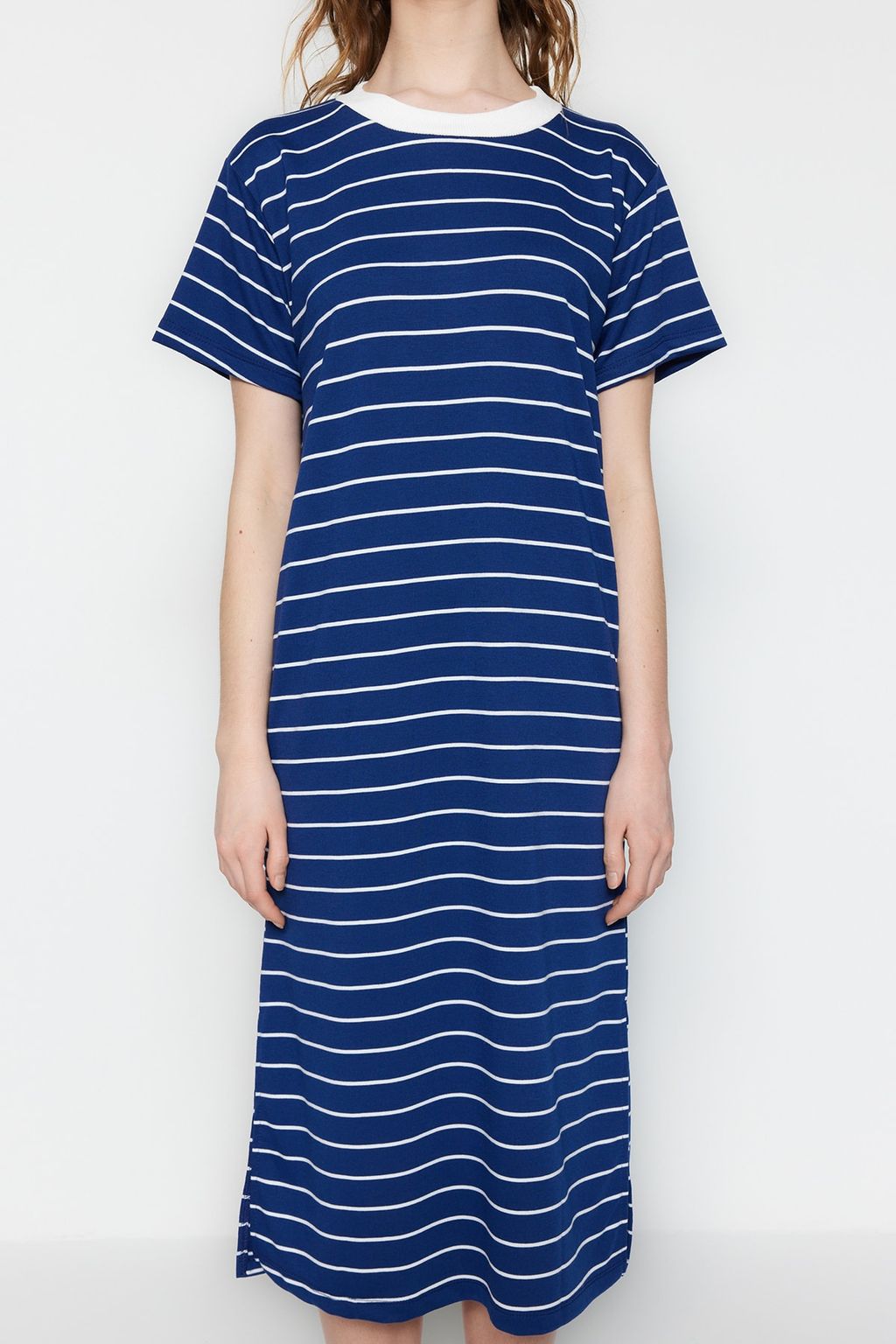 Lacivert Cizgili Y?rtmac Detayl? Shift/Duz Maxi Orme Elbise TWOSS23EL00690 - Trendyolmilla фото 4