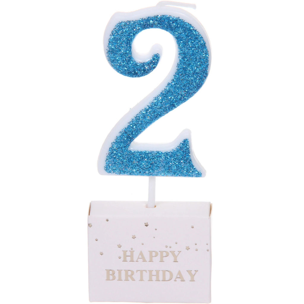 Цена за 10 шт. Свеча для торта Цифра Иллюзия "2" 9.5 см, голубой