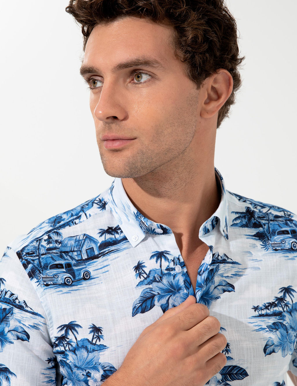 Голубая зауженная рубашка с коротким рукавом - Cacharel фото 2