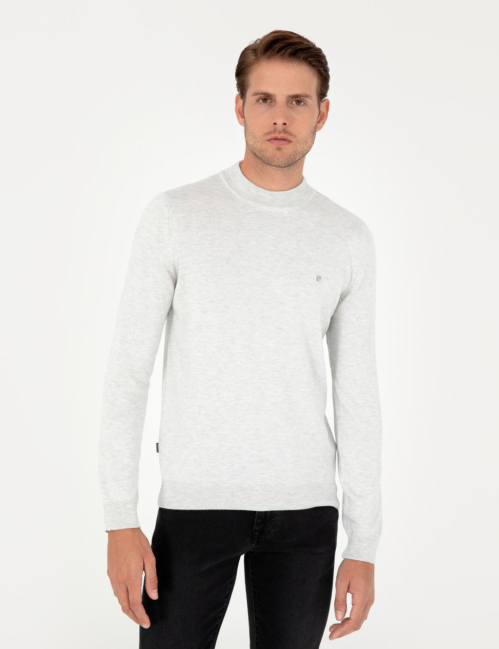Krem Melanj Slim Fit Yar_m Bal_k__ Yaka Basic Triko Kazak - Pierre cardin фото 3
