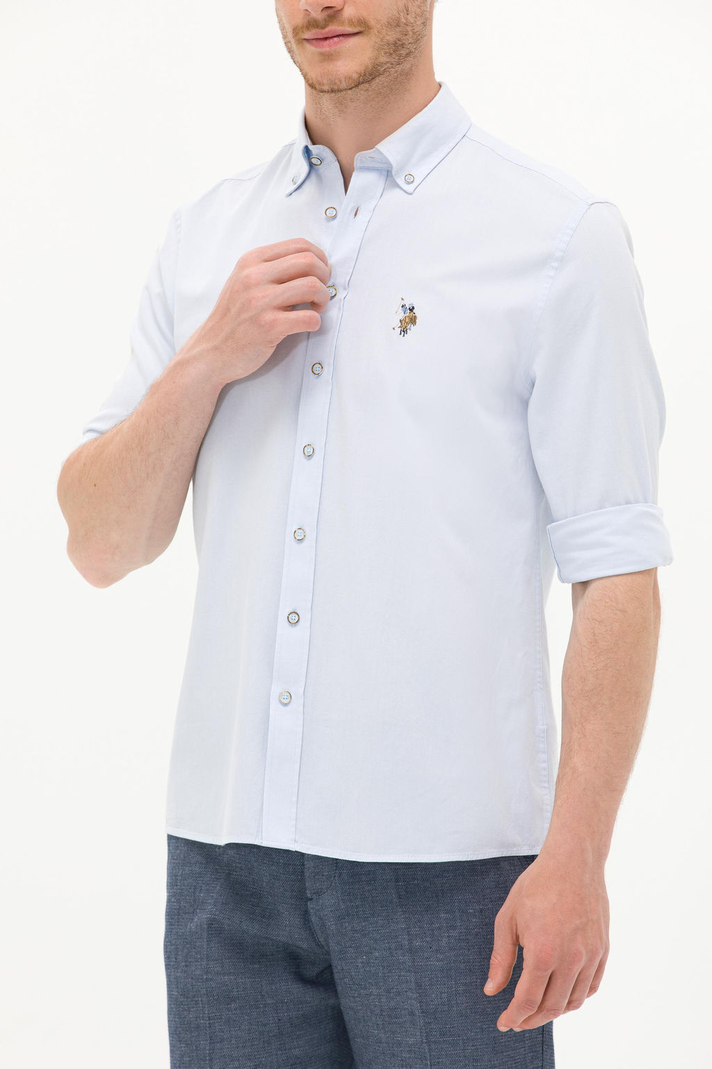 Мужская голубая рубашка с длинным рукавом - U.s. polo assn фото 6