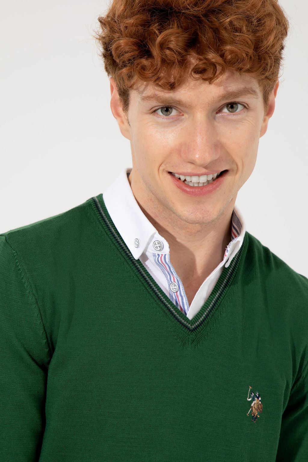 U. S. Polo Assn Мужской зеленый базовый трикотажный свитер с v-образным вырезом - U.s. polo assn фото 13