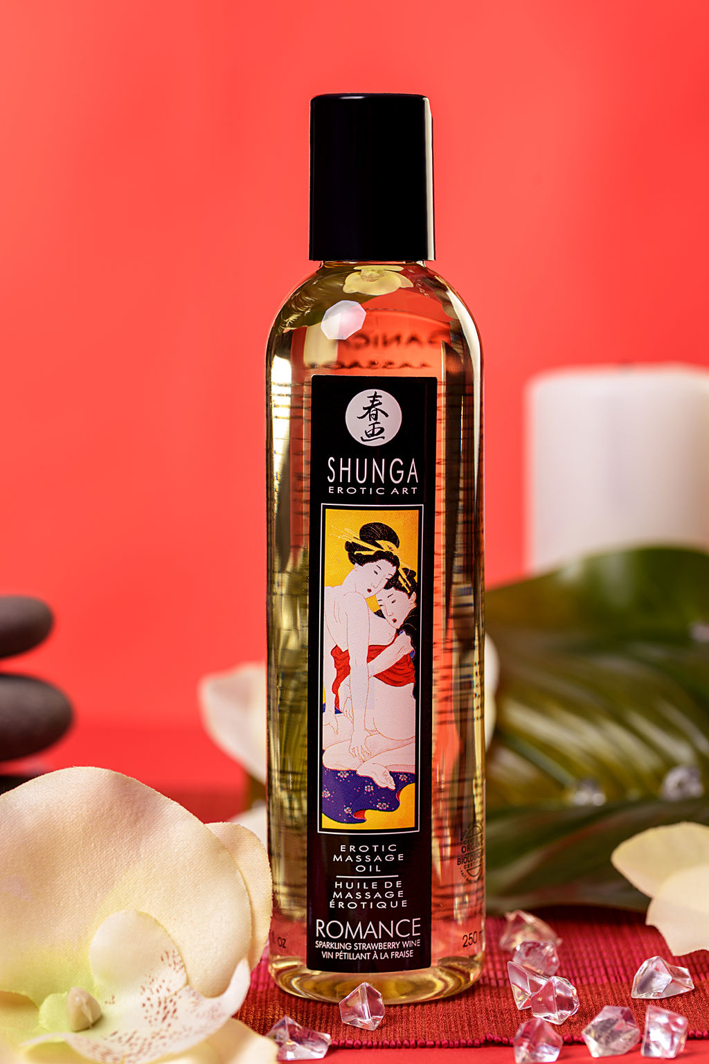 Масло для массажа Shunga Romance, натуральное, возбуждающее, клубника и шампанское, 240 мл