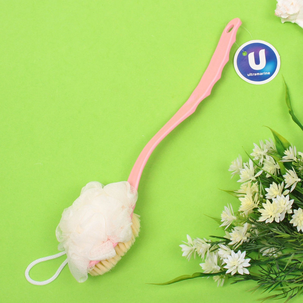 Цена за 3 шт. Мочалка массажная "PREMIUM - FARGO", на пластиковой ручке, цвет розовый, 35*10см (лейбл Ультрамарин)