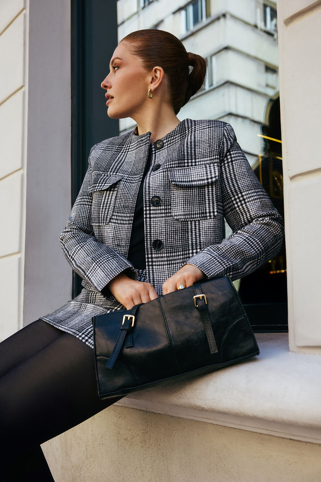 Limited Edition Siyah Beyaz Ekoseli Bisiklet Yaka Ceket TWOAW26CE00033 - Trendyolmilla фото 7