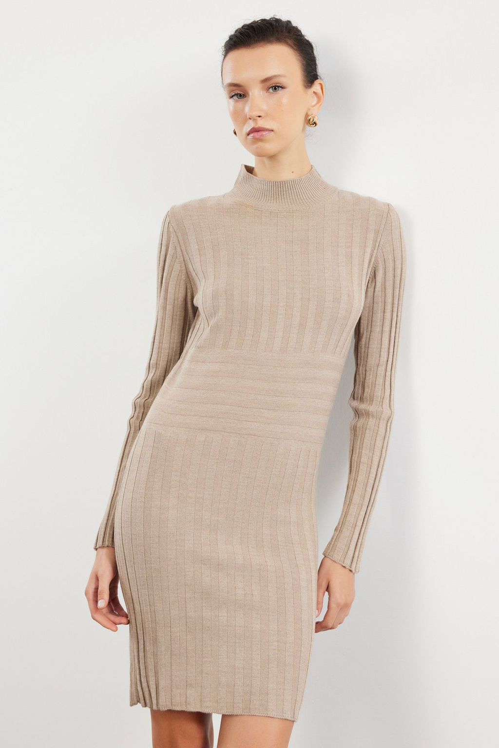 Vizon Mini Triko Dik Yaka Elbise TWOAW22EL0021 - Trendyolmilla фото 2