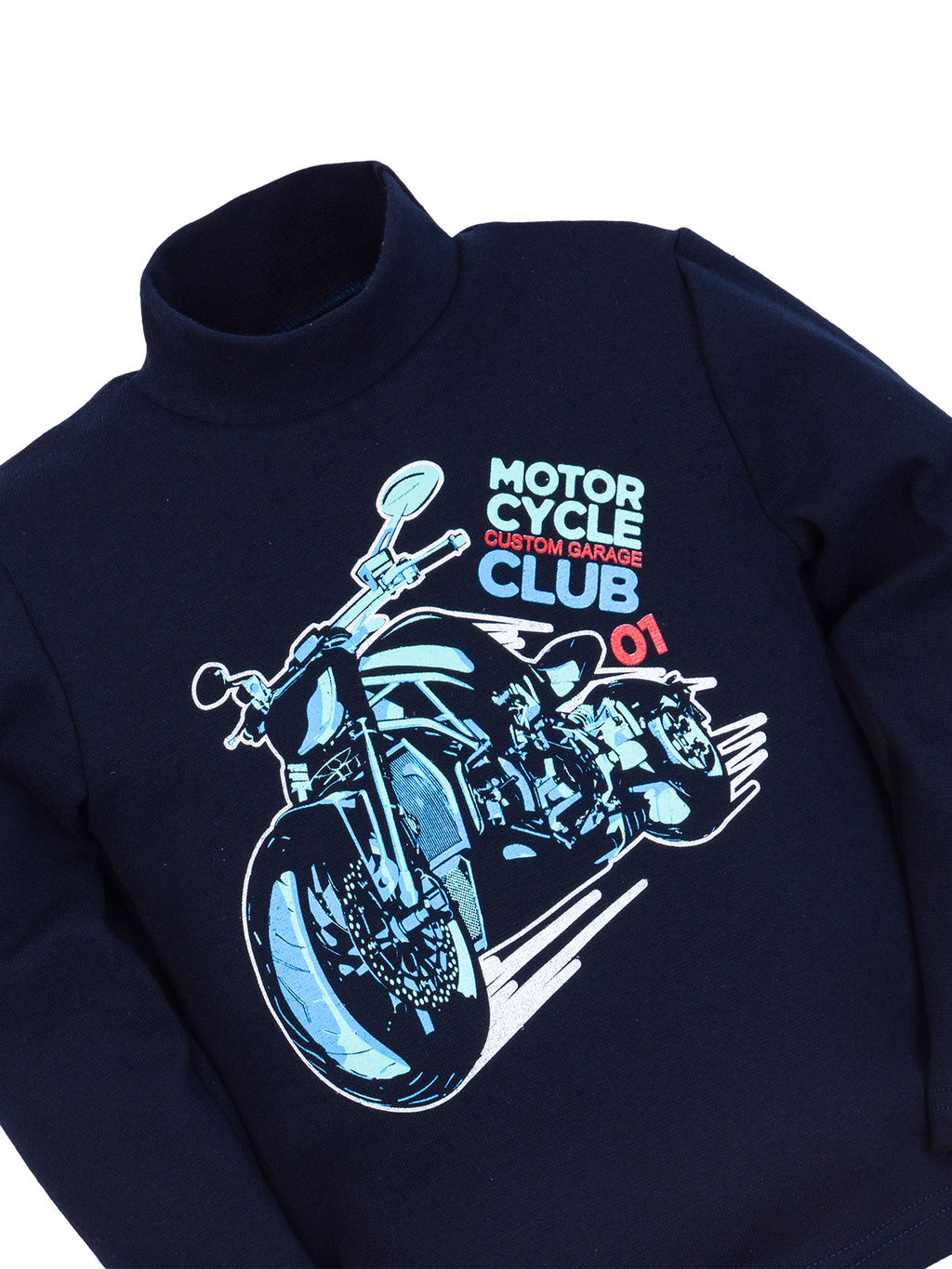 Джемпер-водолазка темно-синяя рисунок мотоцикл 645п (128, 64)