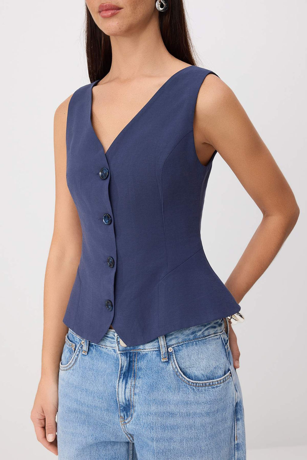 Indigo Fitted V Yaka Modal Yelek TWOSS26YE00052 - Trendyolmilla фото 3