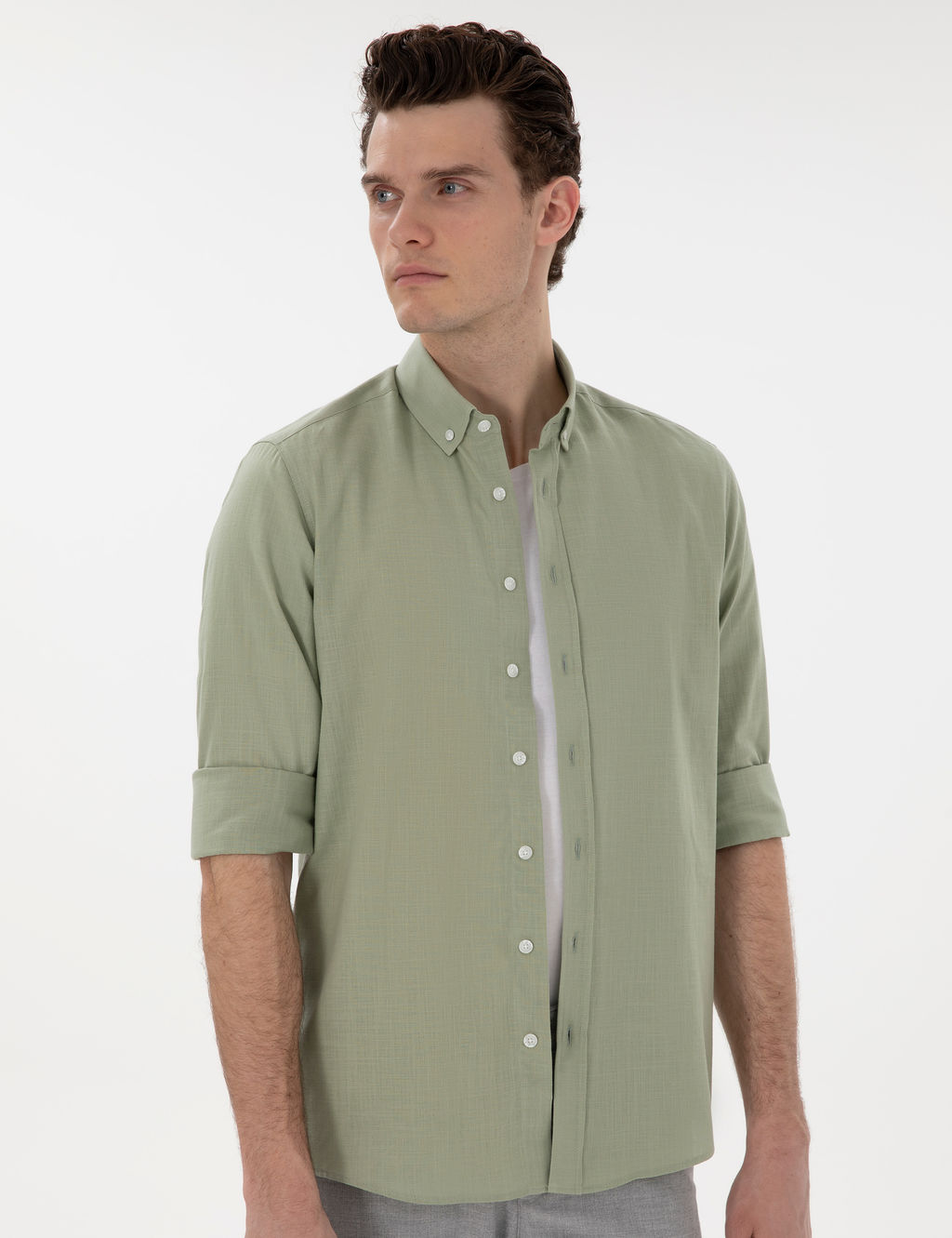 _a_la Slim Fit Keten G_r_n_ml_ G_mlek