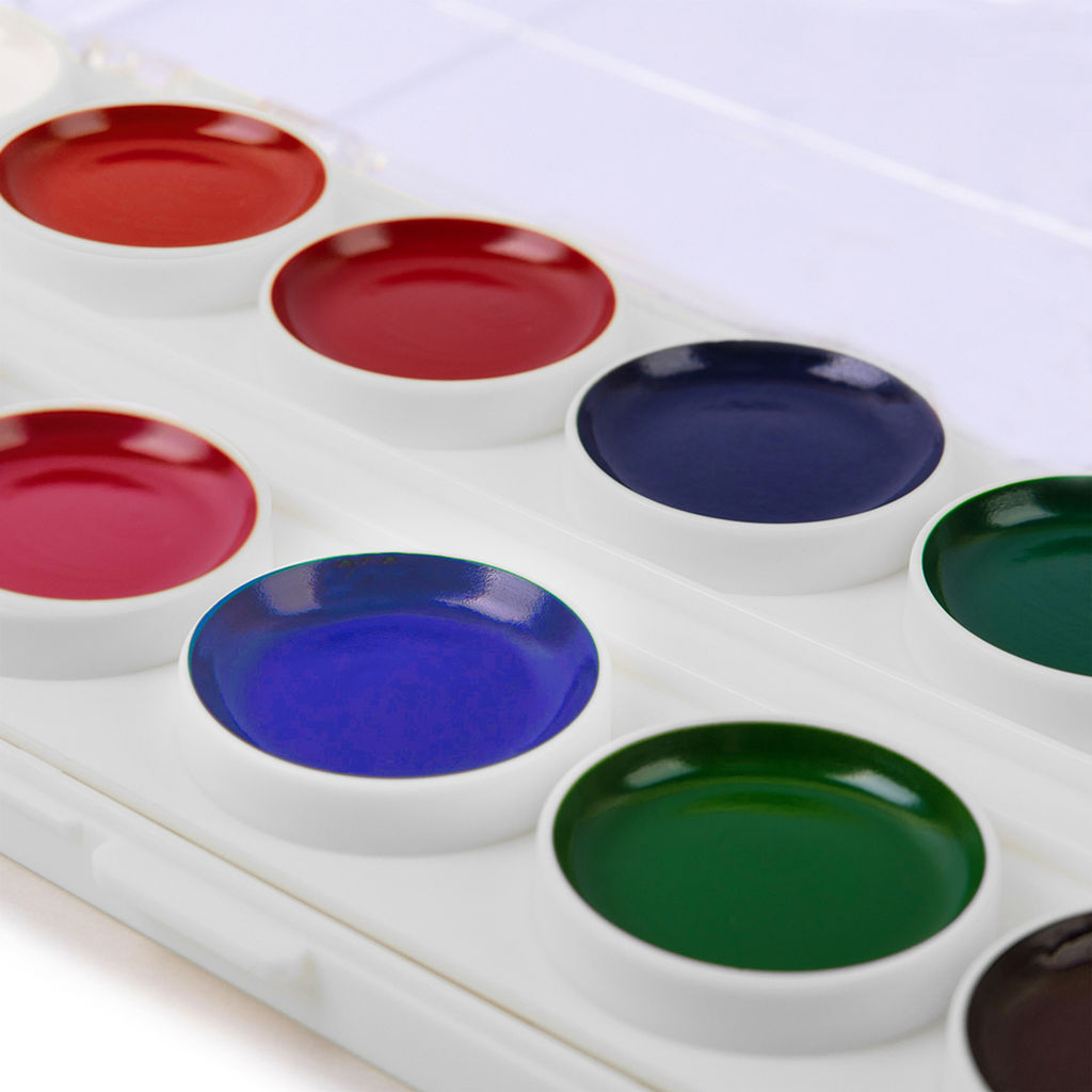 Краска акварель Лео Ярко медовые, с кистью (классическая двухъярусная) в пластиковой упаковке с европодвесом LBWB-0124 24 цв  фото 3