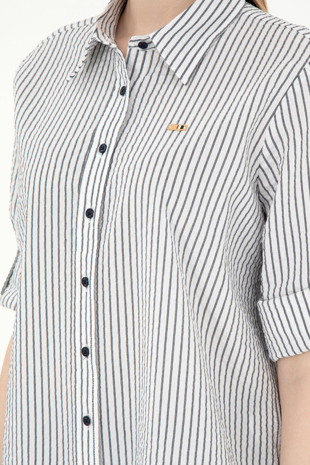 Женская темно-синяя рубашка в полоску с длинным рукавом Неожиданная скидка в корзине - U.s. polo assn фото 7