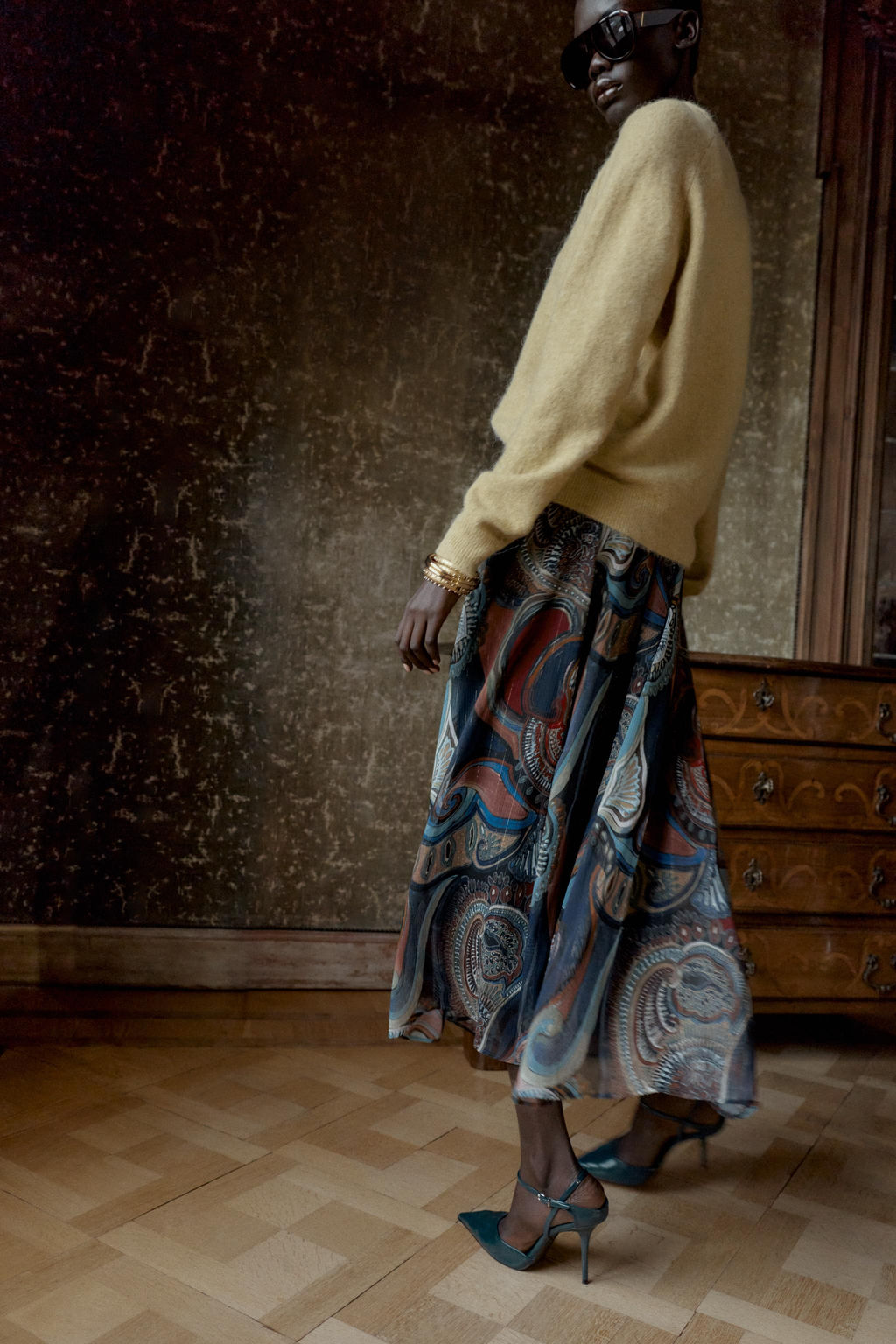 PRINTED MIDI SKIRT WITH METALLIC THREAD AND BELT - Zara фото 3